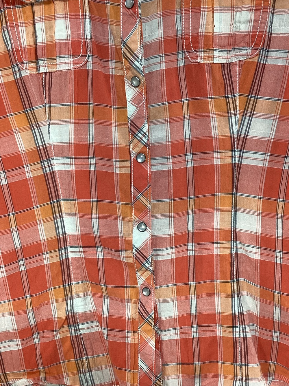 Harley-Davidson Medium Orange Plaid Short-Sleeve Button UpShirt - Picture 4 of 10
